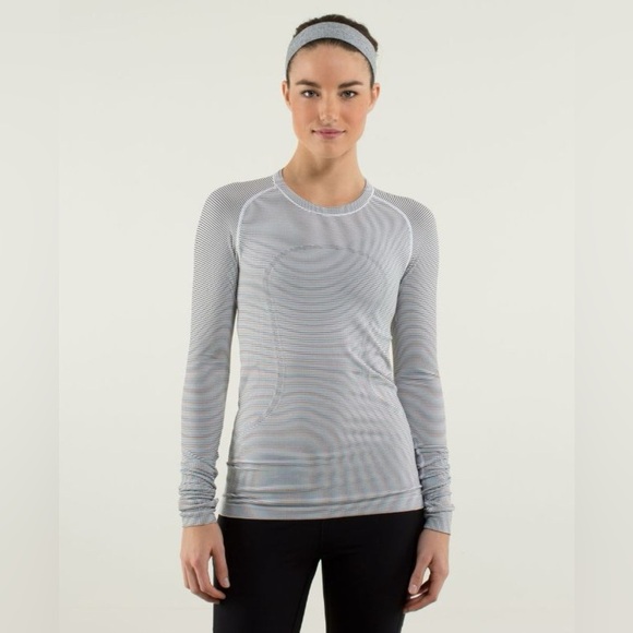 Lululemon Swiftly Tech Long Sleeve Crew Neck Shirt Black White Stripe - Picture 1 of 16